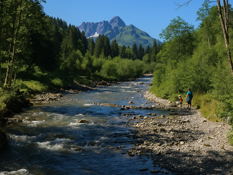 fluss-wald-alpenlandschaft-kleinwalsertal-sommer